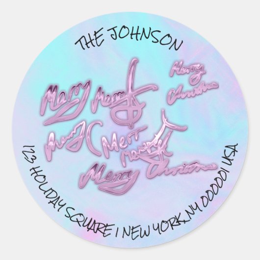 Holografische Blauwe Vrolijke Kerstmis van Naam Ad Ronde Sticker (Voorkant)