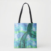 Holografische Blauwgroen zeemeermin staart golven  Tote Bag (Voorkant)