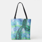 Holografische Blauwgroen zeemeermin staart golven  Tote Bag (Achterkant)