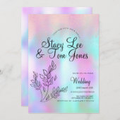 Holografische botanische faux roze glitter kaart (Voorkant / Achterkant)