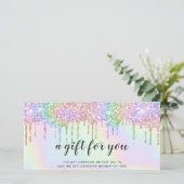 Holografische cadeaukaart eenhoorn glitters drijft (Staand voorkant)