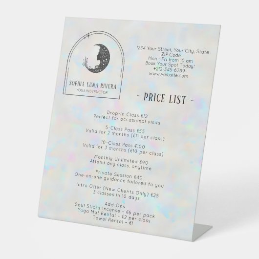 Holografische Celestial Crescent Moon prijslijst Reclamebord Met Voetstuk (Voorkant)