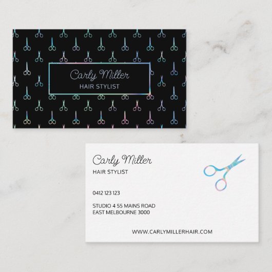 Holografische Chique Schaar Patroon Haar Stylist Visitekaartje (Voorkant / Achterkant)