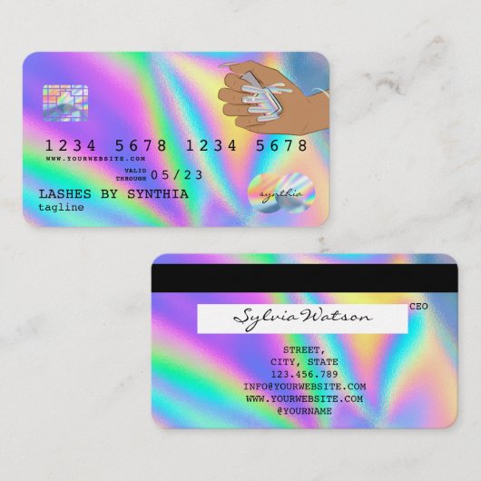 Holografische Credit Kaart Nail Tech Visitekaartje (Voorkant / Achterkant)