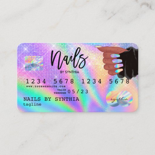 Holografische Credit Kaart Nail Tech Visitekaartje (Voorkant)