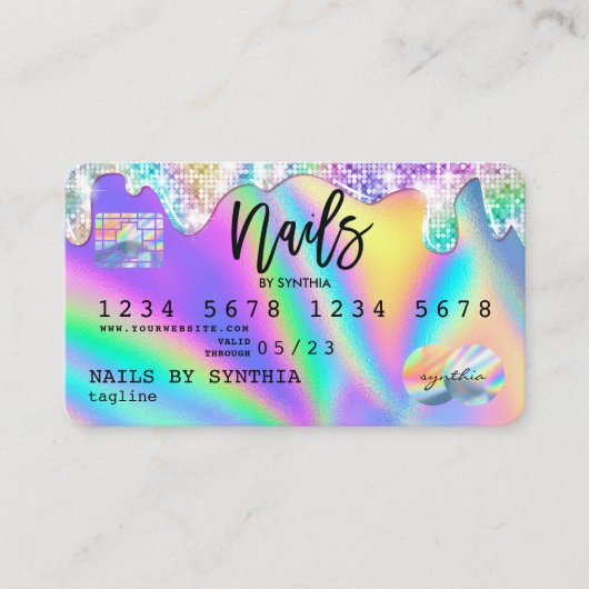 Holografische Credit Kaart Nail Tech Visitekaartje (Voorkant)