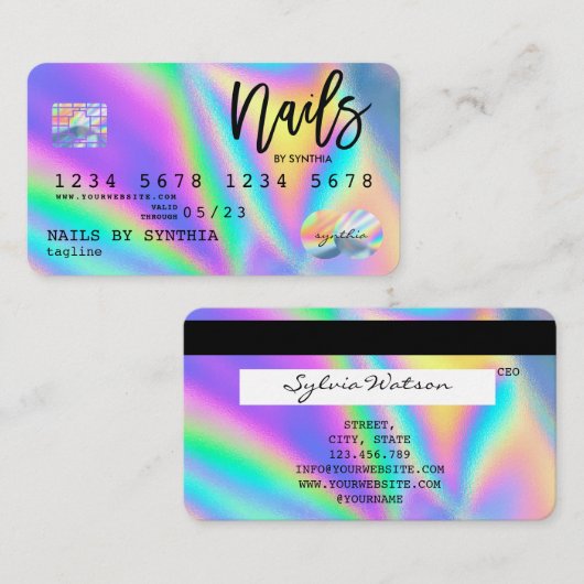 Holografische Credit Kaart Nail Tech Visitekaartje (Voorkant / Achterkant)