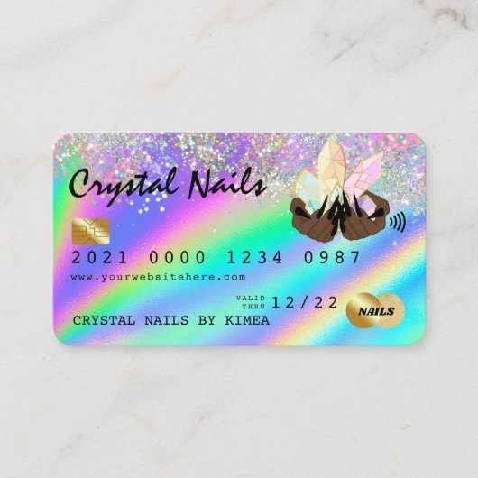 Holografische Crystal Glitter Nail Tech-creditcard Visitekaartje (Voorkant)