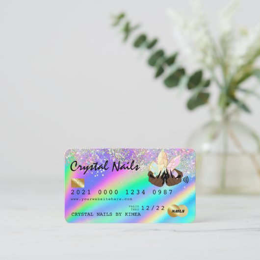 Holografische Crystal Glitter Nail Tech-creditcard Visitekaartje (Staand voorkant)