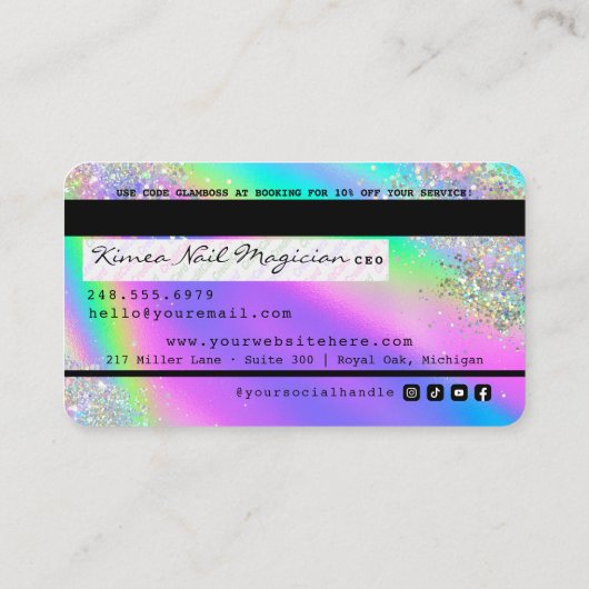 Holografische Crystal Glitter Nail Tech-creditcard Visitekaartje (Achterkant)