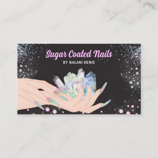 Holografische Crystal Glitter Nails Business Visitekaartje (Voorkant)