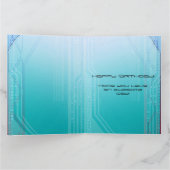Holografische Cyber Blue Sci-Fi Panel Verjaardag Kaart (Binnen)
