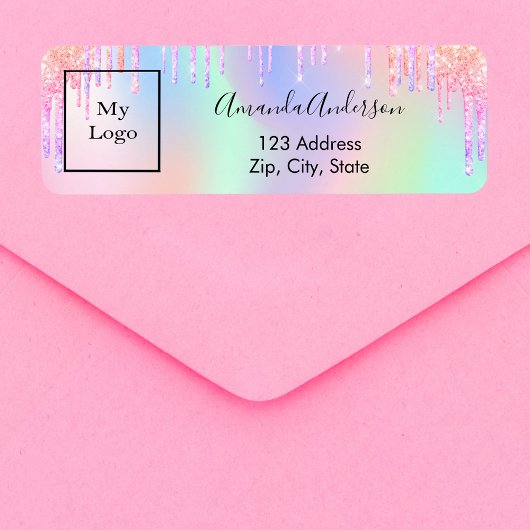 Holografische druppels bedrijfsretouradres etiket
