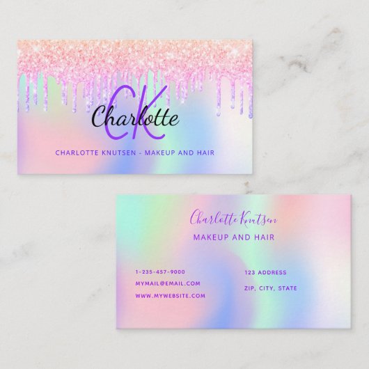 Holografische druppels monogram make-up haar visitekaartje (Voorkant / Achterkant)