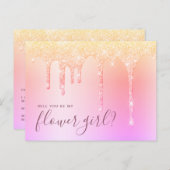 Holografische druppels worden mijn bloemmeisje uitnodiging briefkaart (Voorkant / Achterkant)
