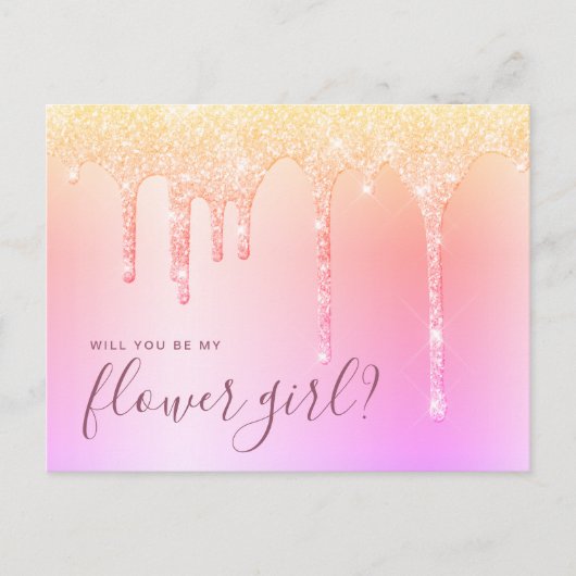 Holografische druppels worden mijn bloemmeisje uitnodiging briefkaart (Voorkant)