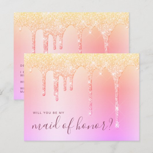 Holografische druppels zullen mijn eerbetoon zijn uitnodiging briefkaart (Voorkant / Achterkant)