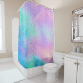 Holografische echte textuur in blauwe roze groene  douchegordijn (In situ)