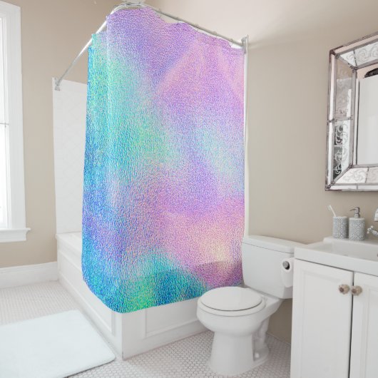 Holografische echte textuur in blauwe roze groene  douchegordijn (In situ)