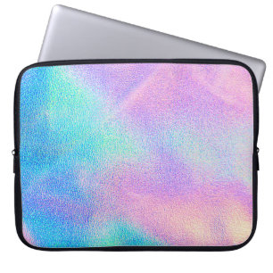 Holografische echte textuur in blauwe roze groene  laptop sleeve