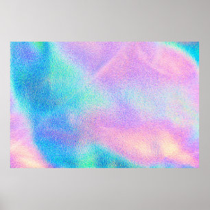 Holografische echte textuur in blauwe roze groene poster