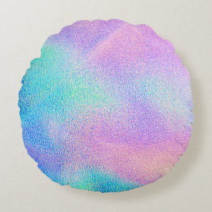 Holografische echte textuur in blauwe roze groene rond kussen