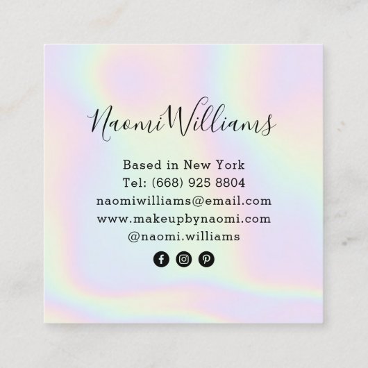 Holografische eenhoorn regenboog moderne script ma vierkante visitekaartje (Achterkant)