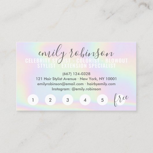 Holografische eenhoorn regenboog script punch cirk klantenkaartje (Achterkant)