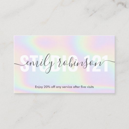 Holografische eenhoorn regenboog script punch cirk klantenkaartje (Voorkant)