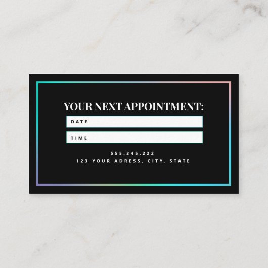 Holografische eenhoornmake-up haar glitter druppel afsprakenkaartje (Achterkant)