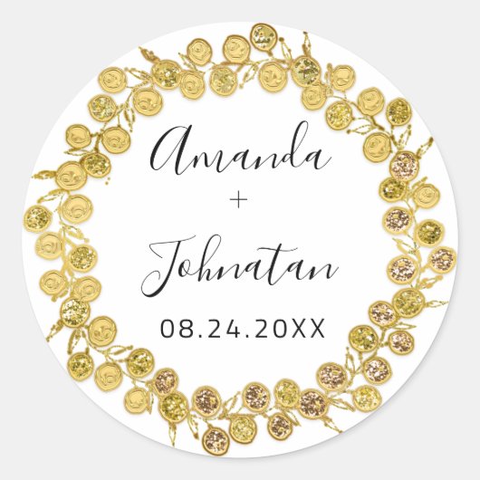 Holografische Eenvoudige Naam Datum Krans  Ronde Sticker (Voorkant)