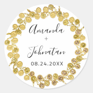 Holografische Eenvoudige Naam Datum Zwarte Gouden  Ronde Sticker