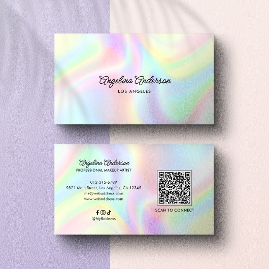 Holografische Elegante Script QR Code Sociale Medi Visitekaartje