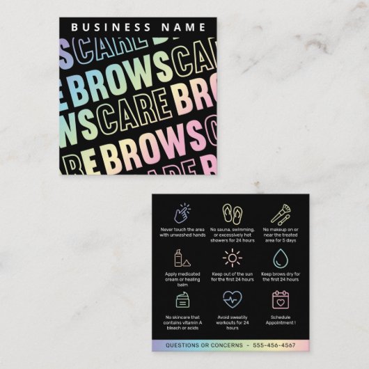 Holografische en nazorg PMU Brow Instructions Vierkante Visitekaartje (Voorkant / Achterkant)