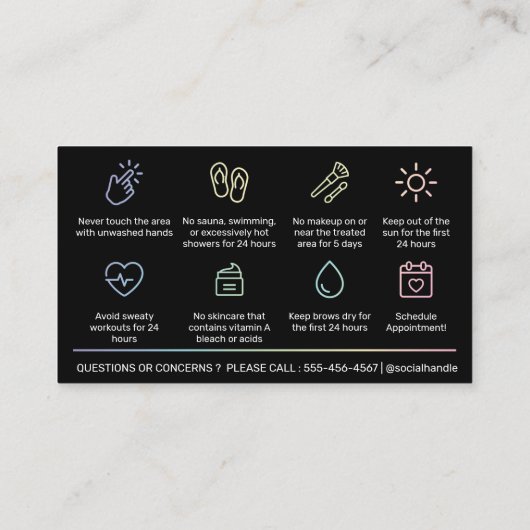 Holografische en nazorg PMU Brow Instructions Visitekaartje (Achterkant)