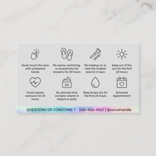 Holografische en nazorg PMU Brow Instructions Visitekaartje (Achterkant)