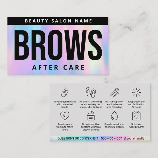 Holografische en nazorg PMU Brow Instructions Visitekaartje (Voorkant / Achterkant)