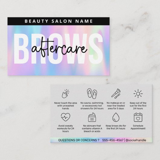 Holografische en nazorg PMU Brow Instructions Visitekaartje (Voorkant / Achterkant)