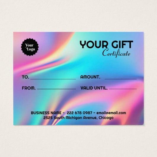 Holografische estheticus Certificaat Gift Kaart (Achterkant)