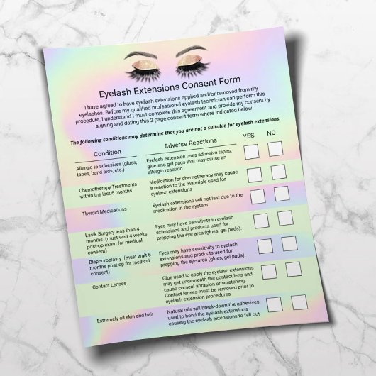 Holografische Eyelash-uitbreidingen Liability Waiv Flyer