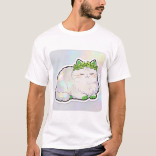 Holografische Fluffy Kat met Groene Lauwerkrans T-shirt
