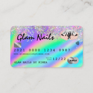 Holografische Foil & Glitter Nail Tech-creditcard Visitekaartje