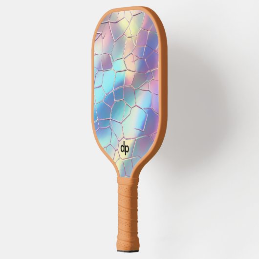 Holografische Folie Achtergrond Patroon Monogram Pickleball Paddle (Links)