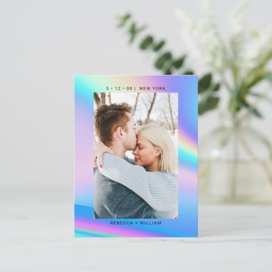 Holografische Foto Bruiloft Bewaar de Datum Uitnod Briefkaart (Staand voorkant)
