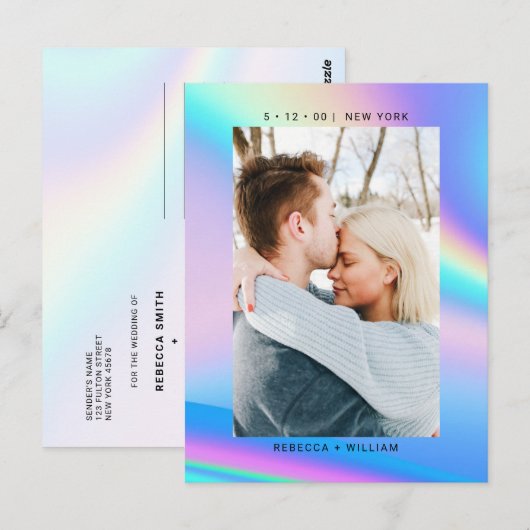 Holografische Foto Bruiloft Bewaar de Datum Uitnod Briefkaart (Voorkant / Achterkant)