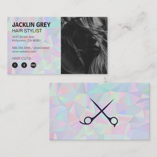 holografische geometrische retro | haarmodel klantenkaartje (Voorkant / Achterkant)