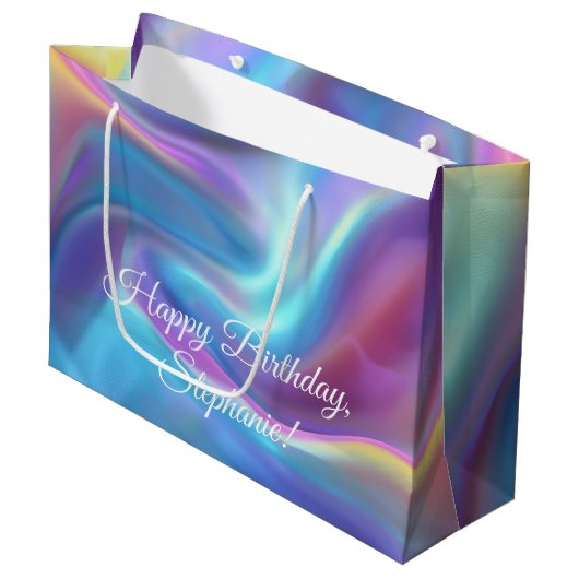  Holografische Gepersonaliseerde Gelukkige Verjaar Groot Cadeauzakje (Voorkant Gekanteld)