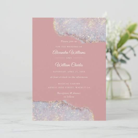 Holografische Glam Glitter Dusty Roos Weddenschap Kaart (Staand voorkant)