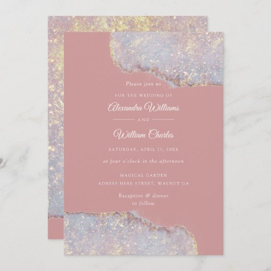 Holografische Glam Glitter Dusty Roos Weddenschap Kaart (Voorkant / Achterkant)