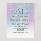 Holografische Glam Glitter Elegant We're Open Blue Flyer (Achterkant)